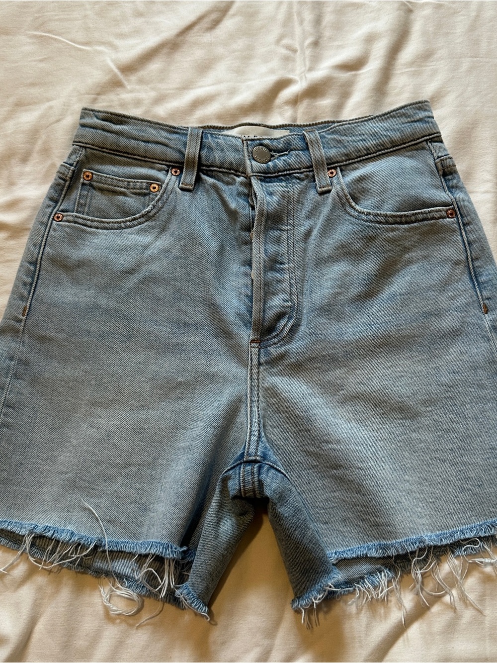 Denim Forum Light Blue Frayed Hem Jean Shorts